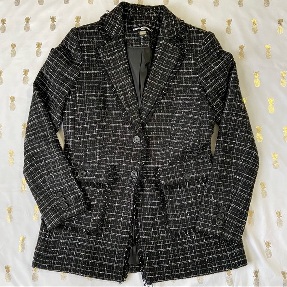 Karl Lagerfeld Paris Black Notched Collar Tweed Suit Skirt Set - Picture 11 of 16